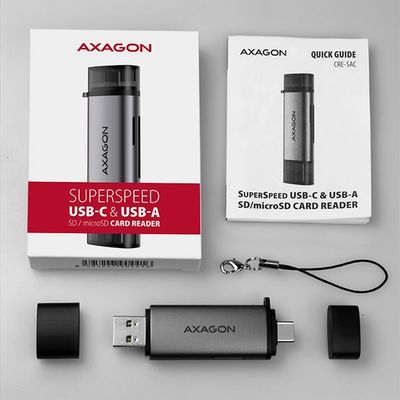 AXAGON CRE-SAC, USB-C + USB-A externí čtečka