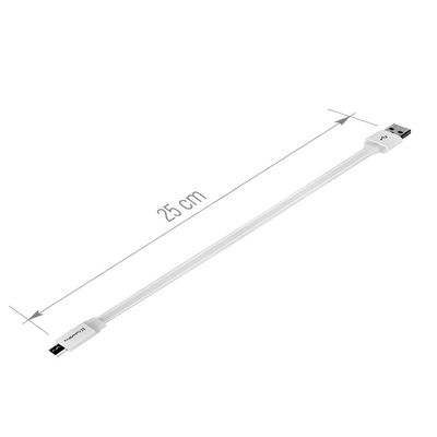 ColorWay USB - microUSB kabel 25cm, plochý, bílá