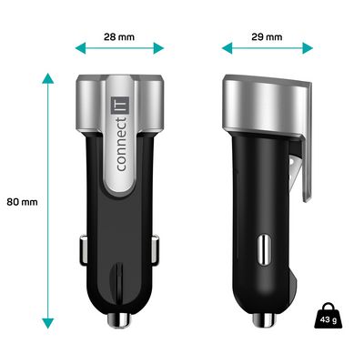Connect IT Emergency Car Charger záchranářská nabíječka do auta, stříbrná