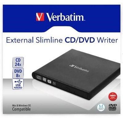 Verbatim Slimline CD/DVD Writer, externí vypalovačka, USB 2.0