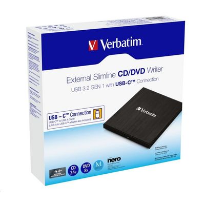 Verbatim Slimline CD/DVD Writer, externí vypalovačka, USB-C