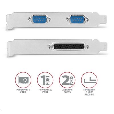 AXAGON PCEA-PSN, PCIe řadič - 1x paralelní (LPT) + 2x sériový port