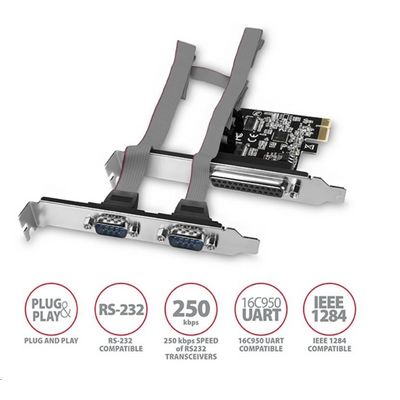 AXAGON PCEA-PSN, PCIe řadič - 1x paralelní (LPT) + 2x sériový port