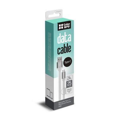ColorWay USB-C kabel 25cm, plochý, bílá
