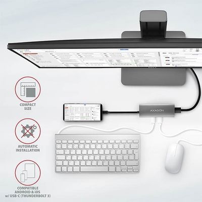 AXAGON HMC-5G2, USB 10Gb/s hub, porty 2x USB-A, 2x USB-C, HDMI 4k/60, PD 100W, kabel USB-C 13cm