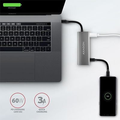 AXAGON HMC-5G2, USB 10Gb/s hub, porty 2x USB-A, 2x USB-C, HDMI 4k/60, PD 100W, kabel USB-C 13cm