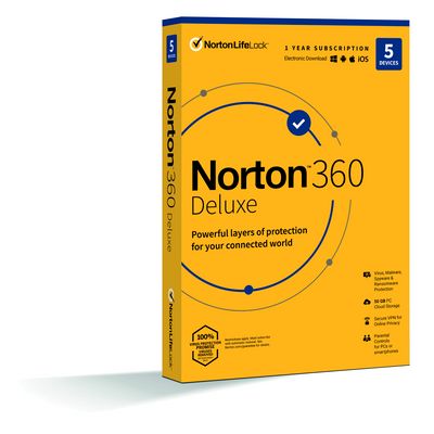 NORTON 360 DELUXE 50GB CZ 1uživatel, pro 5 zařízení, na 12 měsíců, box
