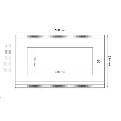 19 nástěnný rozvaděč jednodílný 6U/450mm černý
