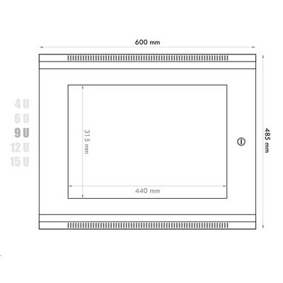 DATACOM 19 rozvaděč 9U/450 mm BK (sklo) černý