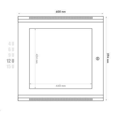 DATACOM 19 rozvaděč 12U/450 mm BK sklo/černý
