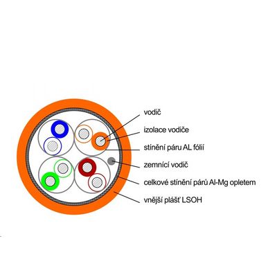 DATACOM S/FTP drát CAT7 LSOH,Eca 500m cívka, plášť oranžový