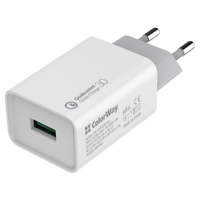 ColorWay AC nabíječka 1xUSB QC3.0 18W, bílá