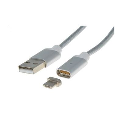 PremiumCord Magnetický micro USB 2.0, A-B nabíjecí a datový kabel 1m, stříbrný