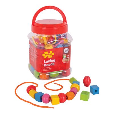 Bigjigs Toys Dřevěné navlékací korálky v bedýnce