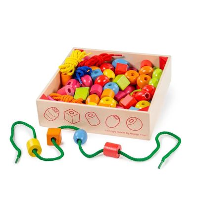Bigjigs Toys Dřevěné navlékací korálky v bedýnce