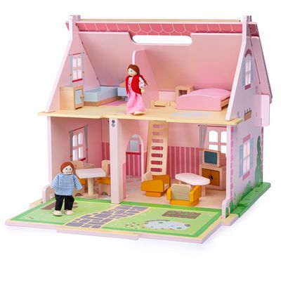 Bigjigs Toys Přenosný dřevěný domeček pro panenky