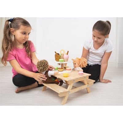 Bigjigs Toys Dřevěná pikniková lavička pro panenky