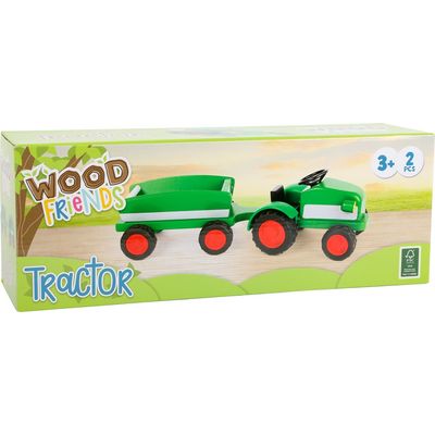 small foot Dřevěný traktor s vlečkou zelený