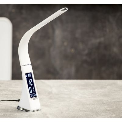 Stolní lampa IMMAX Leather White s displejem, bílá