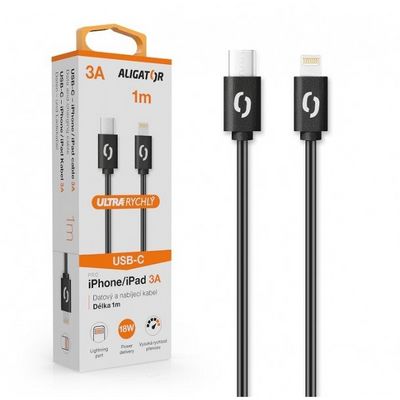 Datový kabel ALIGATOR POWER 3A, USB-C/Lightning, 1m černý