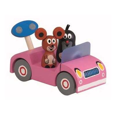 Detoa Dřevěné auto růžové - Krtek na výletě
