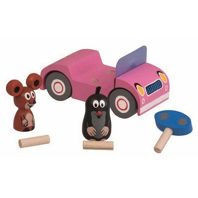 Detoa Dřevěné auto růžové - Krtek na výletě