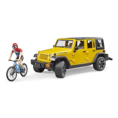 Bruder Jeep Wrangler Rubicon s cyklistou a kolem