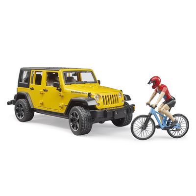 Bruder Jeep Wrangler Rubicon s cyklistou a kolem