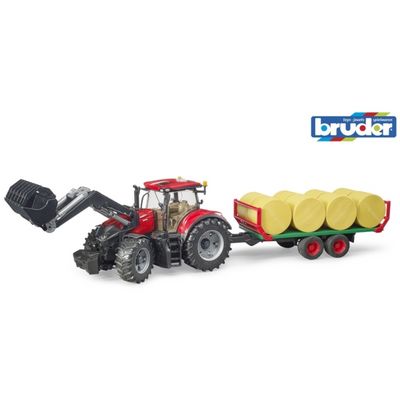 Bruder Traktor Case IH Optum 300 CVX s čelním nakladačem a přepravníkem na balíky