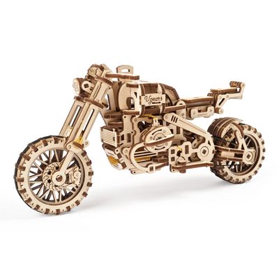Ugears 3D dřevěné mechanické puzzle UGR-10 Motorka (scrambler) s vozíkem