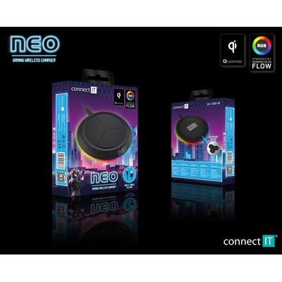 Connect IT NEO QiRGB herní bezdrátová nabíječka, 10 W, černá