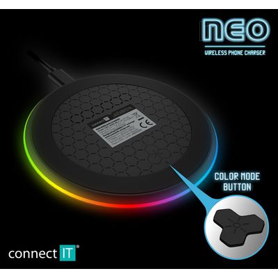 Connect IT NEO QiRGB herní bezdrátová nabíječka, 10 W, černá