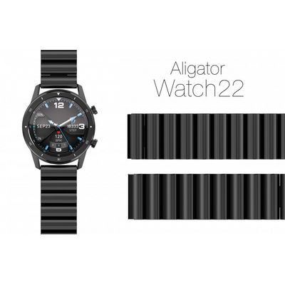 Aligator kovový řemínek 22mm, černý