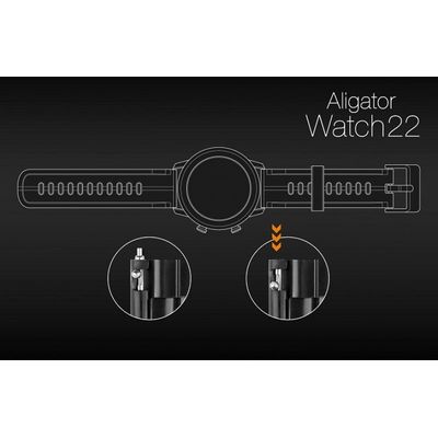 Aligator kovový řemínek 22mm, černý
