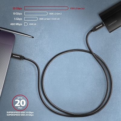 AXAGON BUCM32-CM10AB, SPEED+ kabel USB-C <-> USB-C, 1m, USB 20Gbps, PD 100W 5A, 4k HD, ALU, oplet, černý