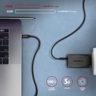 AXAGON BUCM32-CM10AB, SPEED+ kabel USB-C <-> USB-C, 1m, USB 20Gbps, PD 100W 5A, 4k HD, ALU, oplet, černý