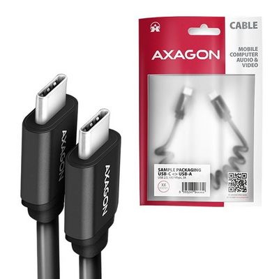 AXAGON BUCM-CM10TB, TWISTER kabel USB-C <-> USB-C, 0.6m, USB 2.0, PD 60W 3A, ALU, tpe, černý