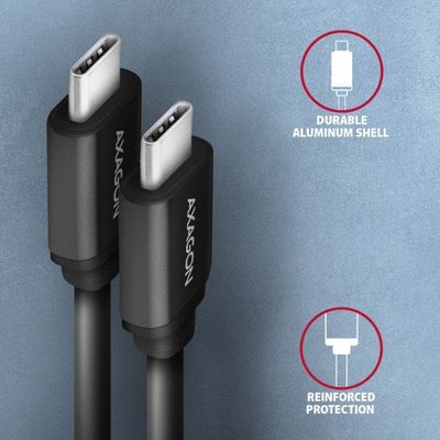 AXAGON BUCM-CM10TB, TWISTER kabel USB-C <-> USB-C, 0.6m, USB 2.0, PD 60W 3A, ALU, tpe, černý