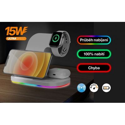 Bezdrátová Qi dok.stanice 3v1 Apple watch,15W,bílá