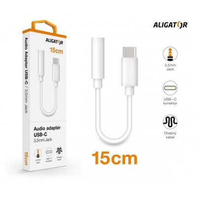Aligator audio adaptér USB-C / 3,5mm Jack, bílý