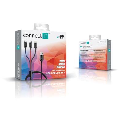 Connect IT Wirez 3in1 USB-C & microUSB & Lightning, 1.2m