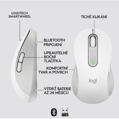 Logitech Wireless M650 L Left pro leváky, bílá