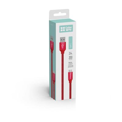 ColorWay USB-C kabel 2m 2.4A, červená