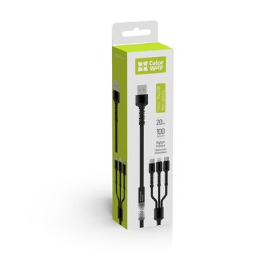 ColorWay kabel 3v1 USB - Lightning, microUSB a USB-C 4.0A 1.2m