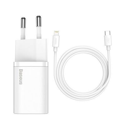 Baseus Super SI set adaptéru USB-C 20W a kabelu USB-C do Lightning 1m, bílá