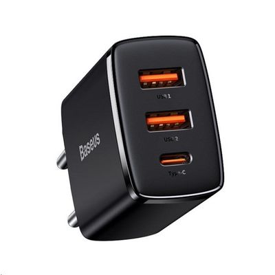 Baseus kompaktní rychlonabíjecí adaptér 2x USB-A, 1x USB-C 30W černá