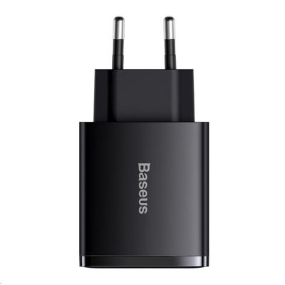 Baseus kompaktní rychlonabíjecí adaptér 2x USB-A, 1x USB-C 30W černá