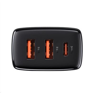 Baseus kompaktní rychlonabíjecí adaptér 2x USB-A, 1x USB-C 30W černá