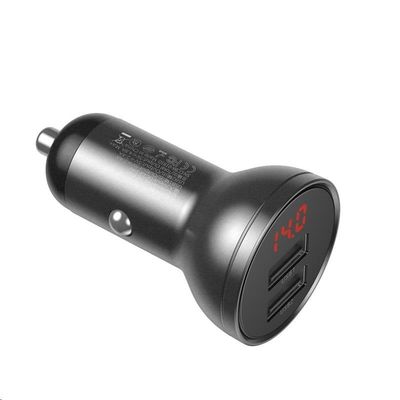 Baseus Digital Display set duálního adaptéru do automobilu 2* USB-A a opleteného kabelu 3v1 4,8A, černá