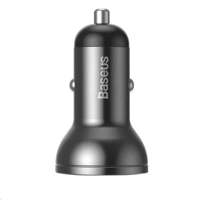 Baseus Digital Display set duálního adaptéru do automobilu 2* USB-A a opleteného kabelu 3v1 4,8A, černá